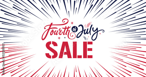 Abstract Sale Banner Vector Background Border for 
USA 4th of July Independence Day Celebration 
Poster, Web Banner, Patriotic Blue White Red 
star burst rays