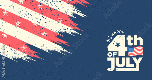 Happy 4th of July United States Independenc Day 
Poster Banner Background Template Vector with Dark Blue Patriotic Grunge Distressed American Flag Background