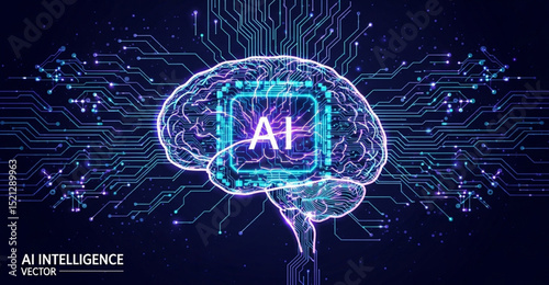 AI Brain with Circuit Board and Futuristic Glow | Digital Intelligence Concept for Technology, Neural Networks, Machine Learning, and Innovation