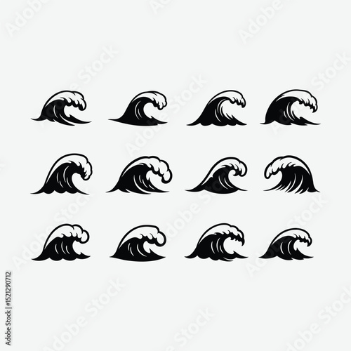 Download high-quality ocean wave silhouette vector art featuring clean, bold lines and minimalist design. 
