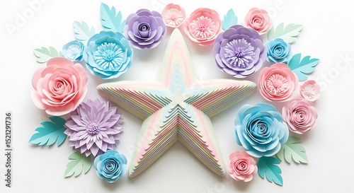 Pastel paper flowers star arrangement floral design crafting diy decoration handmade art creative project