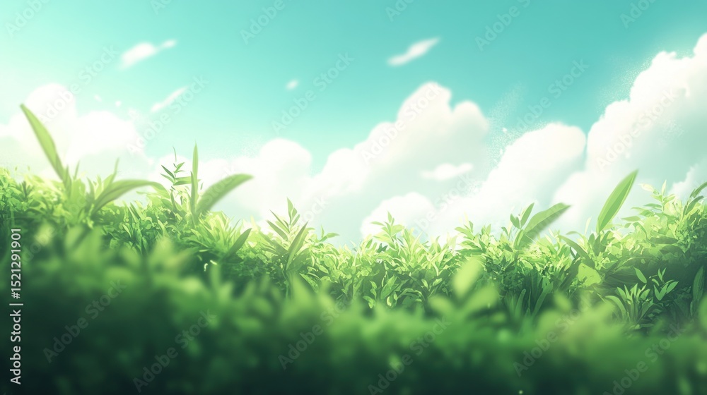 Obraz premium Lush greenery field under a vibrant sky.