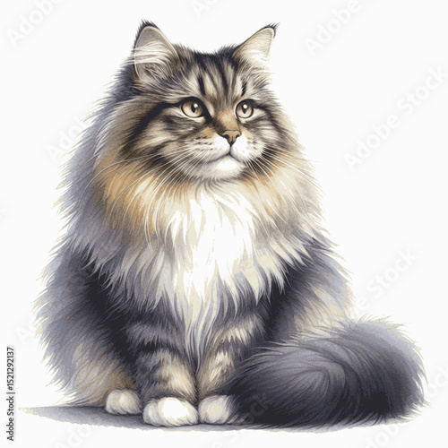 Nordic Roots in Color Cat Norwegian Forest isolated watercolor vector illustration svg
