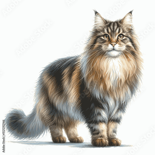 Furry Fairytale Cat Norwegian Forest isolated watercolor vector illustration svg