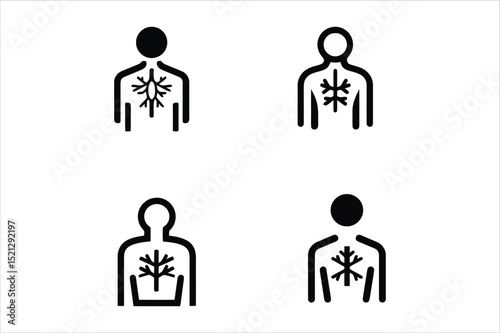Human Body Icon Set:  Respiratory System & Cold Weather Symbols Vector illustration Set