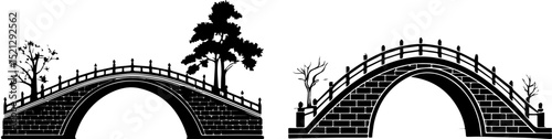Traditional Chinese Arch Bridge Silhouette - Asian Architecture and Nature