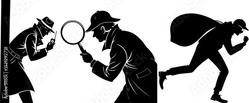 Detective and Thief Silhouette - Mystery and Crime Investigation