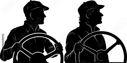 Vintage Driver Silhouette - Steering Wheel Perspective