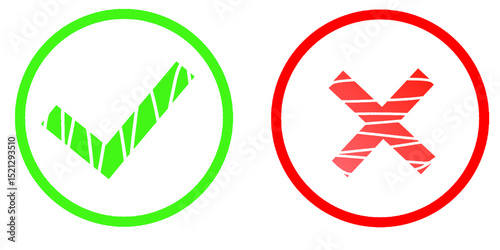 Red and green check marks isolated on transparent background