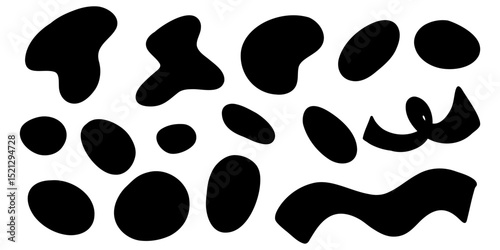 Organic nature spot blob shape, abstract amoeba form, irregular fluid element set. Simple flat abstract splodge graphic design element. Vector illustration isolated on white background.