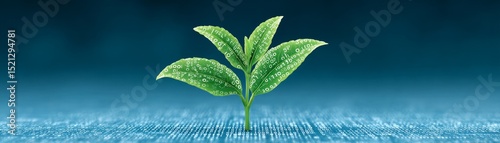 Growing plant symbolizing digital progress virtual space iconic design futuristic environment close-up view conceptual art