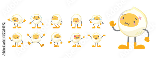 A cute egg cartoon mascot character in a variety of emotional expressions. Flat vector design perfect for UI elements, educational materials, emoji sets, web design, and character animation.