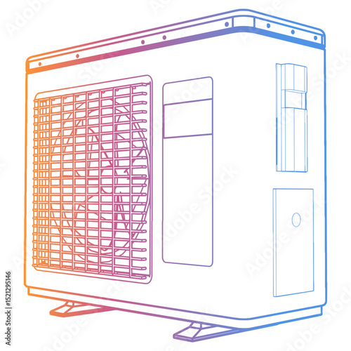 Outdoor Air Conditioning Unit line-art style illustration of an outdoor HVAC unit, residential and commercial, website ux ix background design