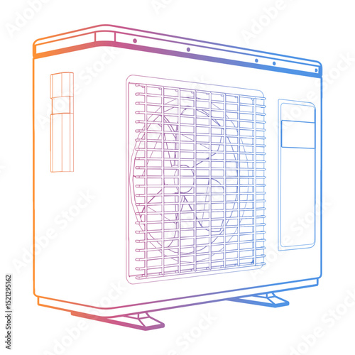 Outdoor Air Conditioning Unit line-art style illustration of an outdoor HVAC unit, residential and commercial, website ux ix background design