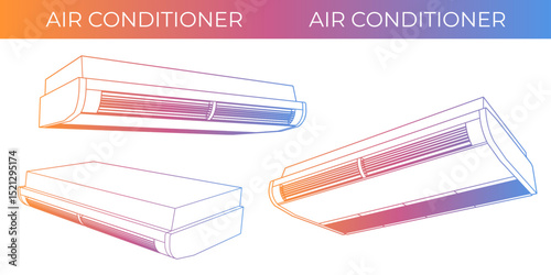 Commercial Air Conditioning Unit 3x Package line-art style illustration of an outdoor HVAC unit, website ux ix background design