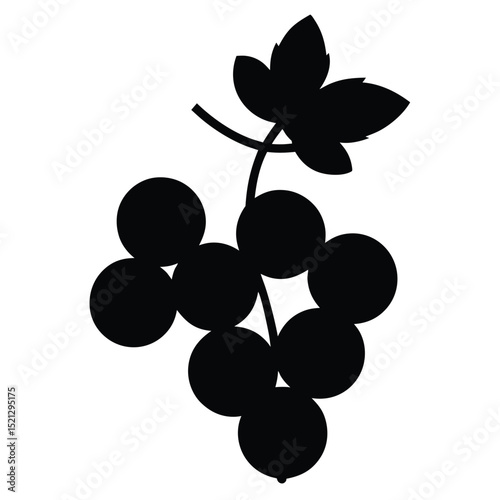 Silhouette Vector Illustration of a Cluster of Grapes with Leaves Perfect for Wine Labels, Food Packaging, and More