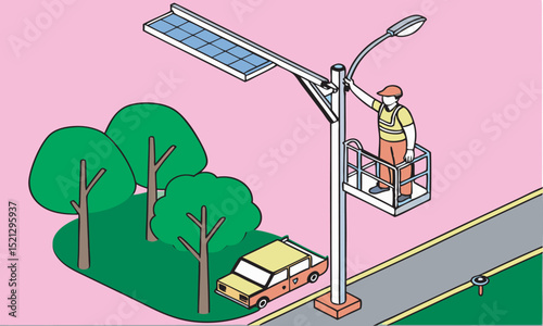 A man install the light post lights.