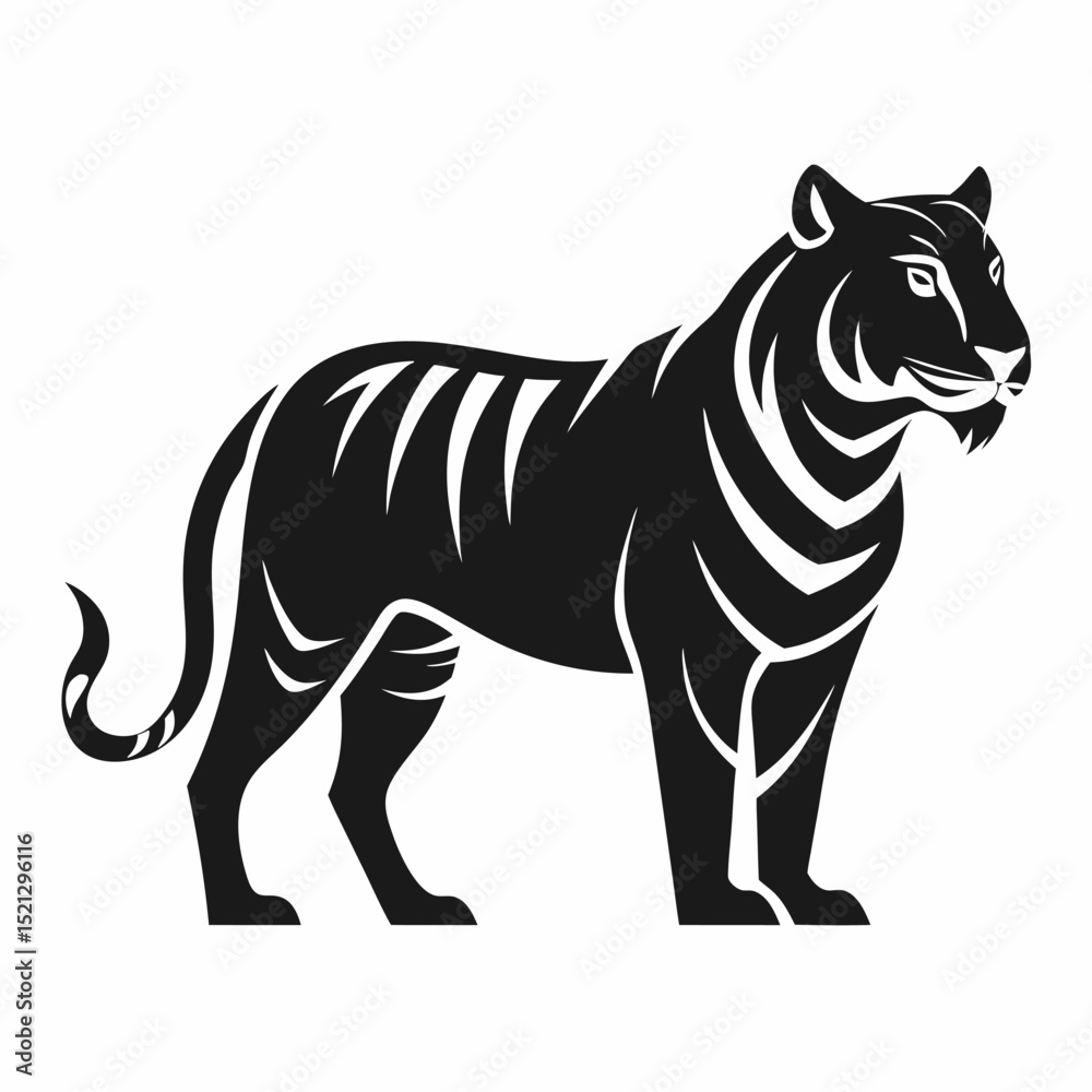 Fototapeta premium Stylized black and white tiger illustration, tiger, simple, minimal, elegant, strong, powerful, fierce