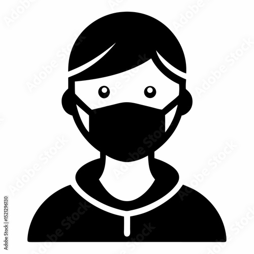 vector illustration of a police officer, Black and white illustration of a person wearing a face mask