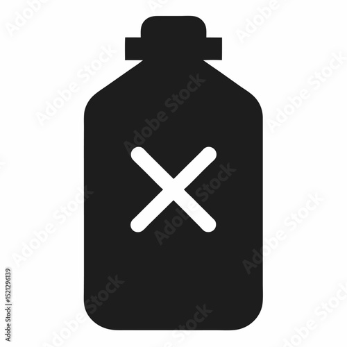 Black and white icon of a bottle with a cross mark indicating no liquid or do not use