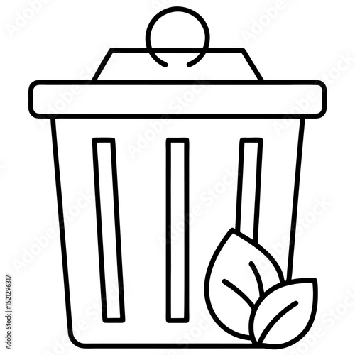 Simple line drawing of a compost bin with leaves, compost, bin, trash, garbage, waste, recycling