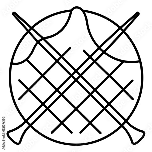 Line art illustration of a traditional scottish sporran with crossed dirks, sporran, scottish sporran, dirk, dirks