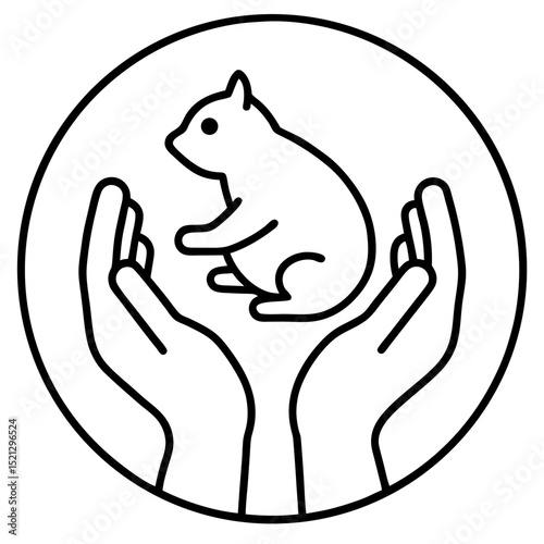 Small animal care protection hands holding hamster icon