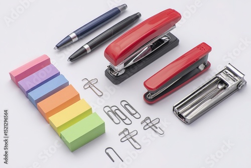 A clean layout of isolated office supplies on white background for catalog or e-commerce use
