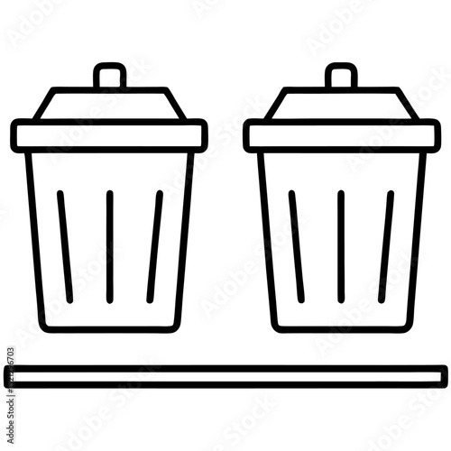 Two line art trash cans on a platform waste recycling bins