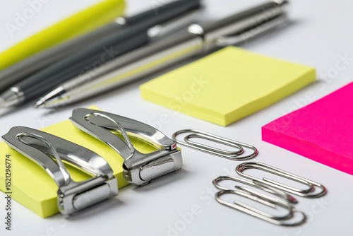 A clean layout of isolated office supplies on white background for catalog or e-commerce use
