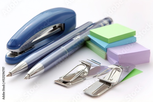 A clean layout of isolated office supplies on white background for catalog or e-commerce use
