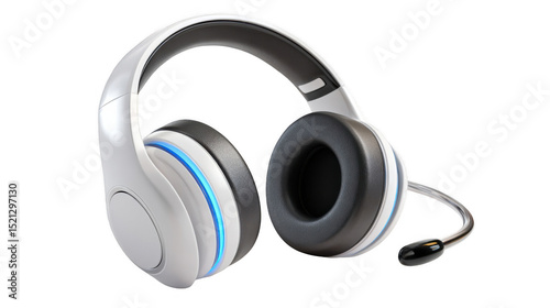 Modern wireless gaming headset with blue illuminating lights and microphone on a transparent background, perfect for gamers and streamers seeking high quality audio and communication