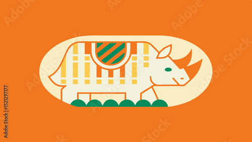 Minimal Vibrant Logo Thunderous Rhino Silhouette with Armored Plates and Powerful Horn