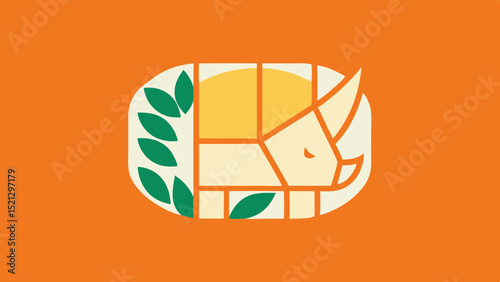 Minimal Vibrant Logo Thunderous Rhino Silhouette with Armored Plates and Powerful Horn