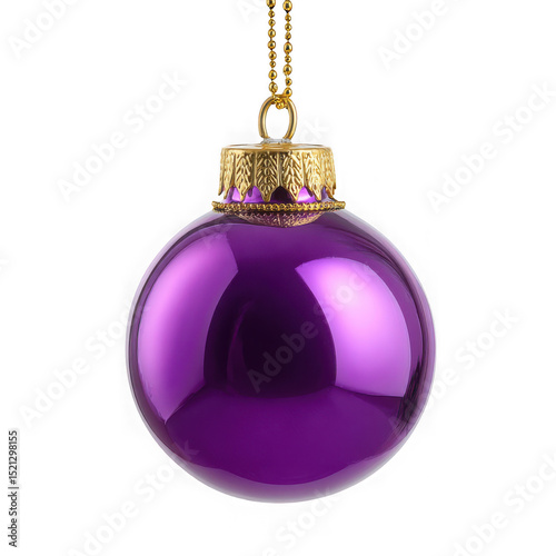 Purple christmas ornament with gold accents isolated on transparent background