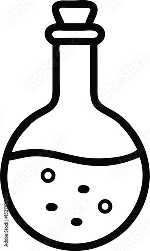 Outline science flask vector for chemistry lab experiment icon and potion bottle illustration