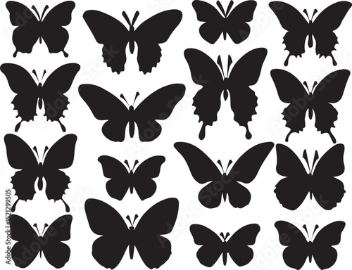 A set of vector butterflies isolated on white, perfect for design and illustration as a seamless pattern or tattoo