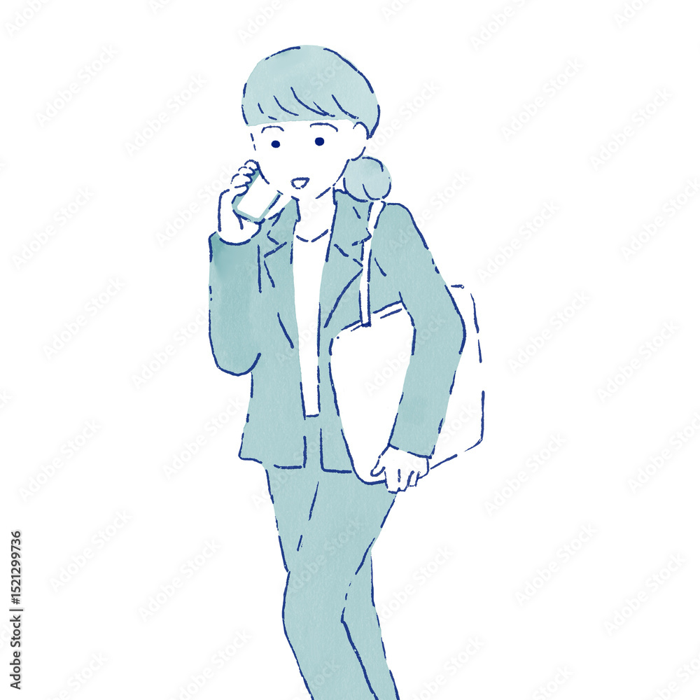通話しながら歩く女性イラスト 通話しながら歩く女性イラスト