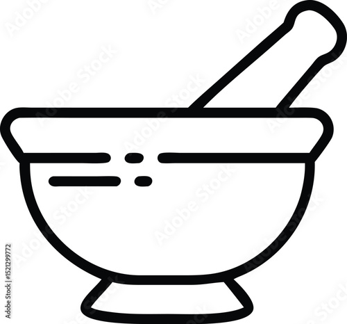 Mortar and pestle vector icon for pharmacy herbal medicine and cooking ingredient preparation tool
