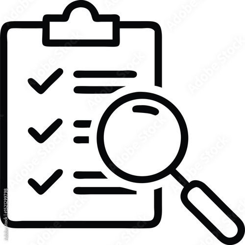 Checklist audit with magnifying glass for inspection and quality control vector illustration