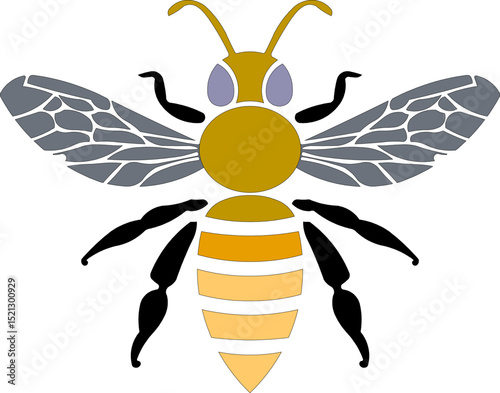 Graphic illustration of silhouette honey bee. Isolated on background vector drawing for honey products, package, design.