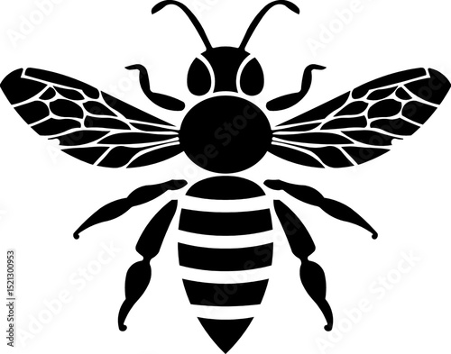 Graphic illustration of silhouette honey bee. Isolated on background vector drawing for honey products, package, design.