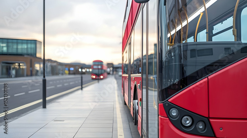 Red Double Decker Bus At City Bus Stop