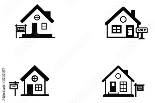 House Icons: For Sale, Sold, and Sole Agency Real Estate Graphics Vector illustration Set