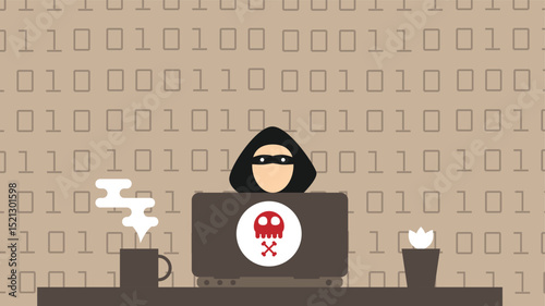 Internet Hacker Criminal Activity with Laptop Online. Crime and unlawful business on the internet