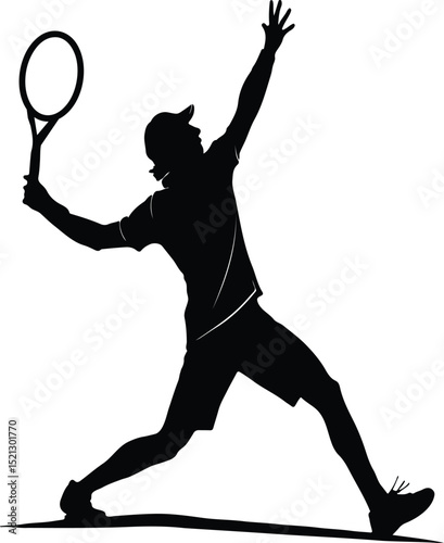 Vector silhouette of a tennis player in action with a ball and racket, perfect for sport illustrations