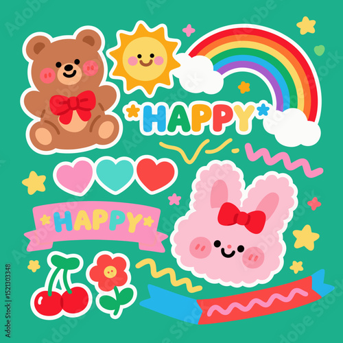 Cute Cartoon Happy Themed Sticker Pack
