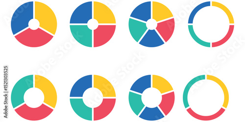 Pie charts diagrams. Different color circles isolated. Infographic element round shape. Vector eps 10