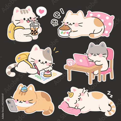 Cute Cartoon Cat Daily Life Sticker Collection
