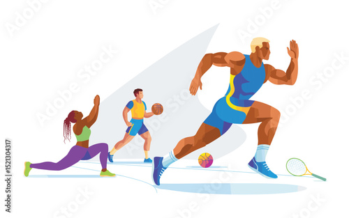 Dynamic Vector Illustrations of Athletes in Action Runner, Basketball Player, and Fitness Enthusiast